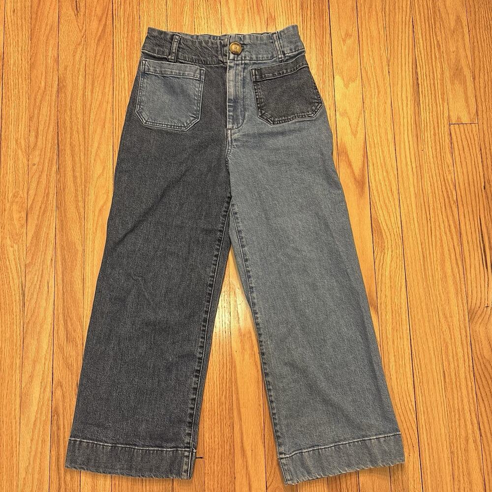 Maeve Anthropologie The Colette Wide Leg Crop Jeans Blue Sz 28 High Rise Pocket